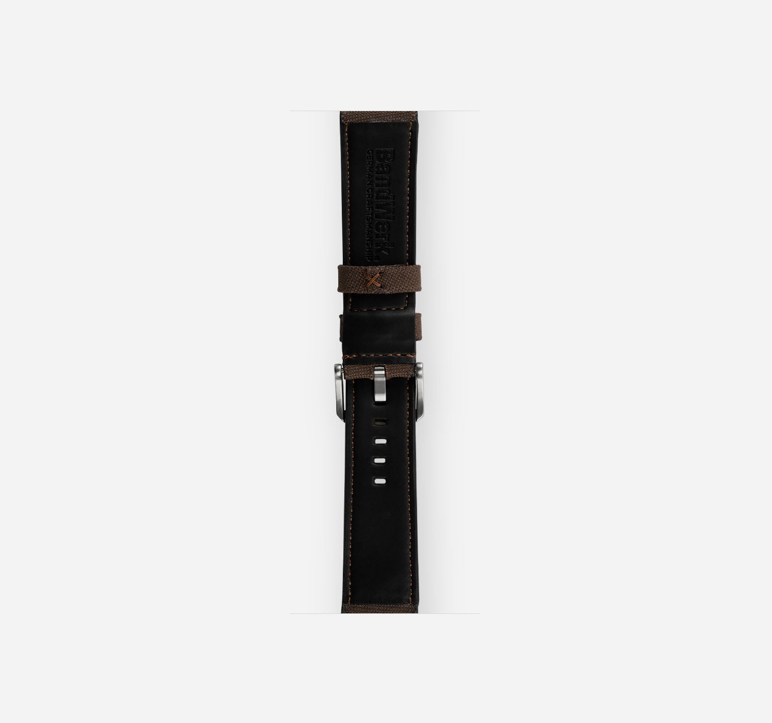 BLACK Canvas & Leather Watch Strap Band Slate WHITE Stitching 