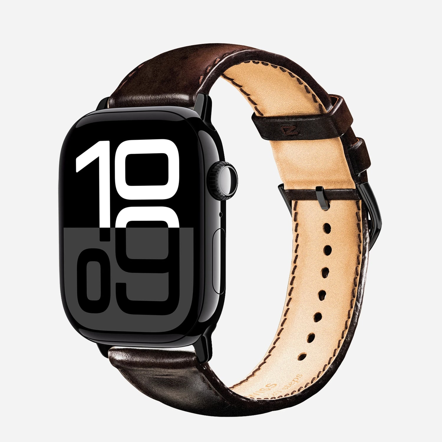 NEW Luxury Leather Brown/Black Apple Watch Band Black Leather Apple Watch Band | Black Stitching | BARTON  main image 3