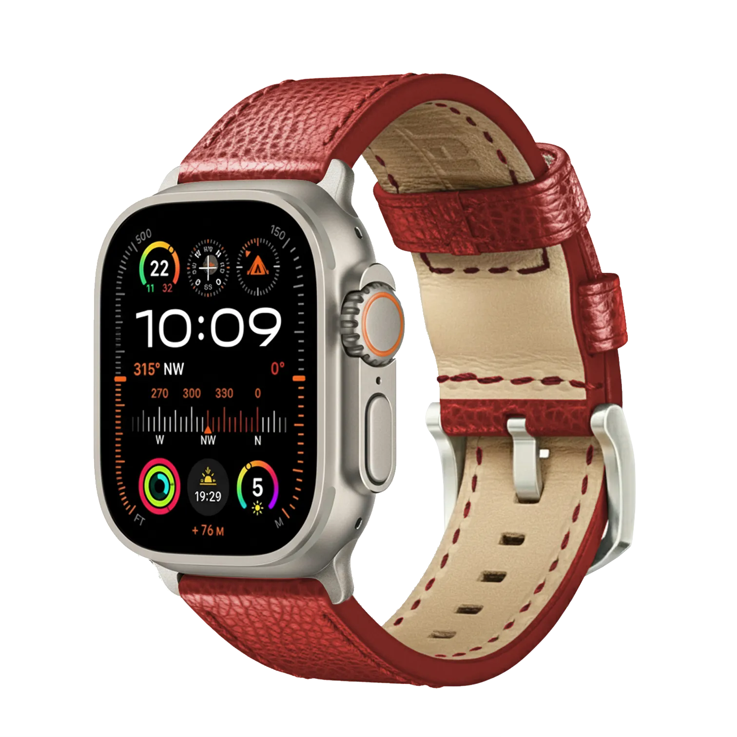 Rot / Ultra/46mm/45mm + Faltschließe / Silber Matt