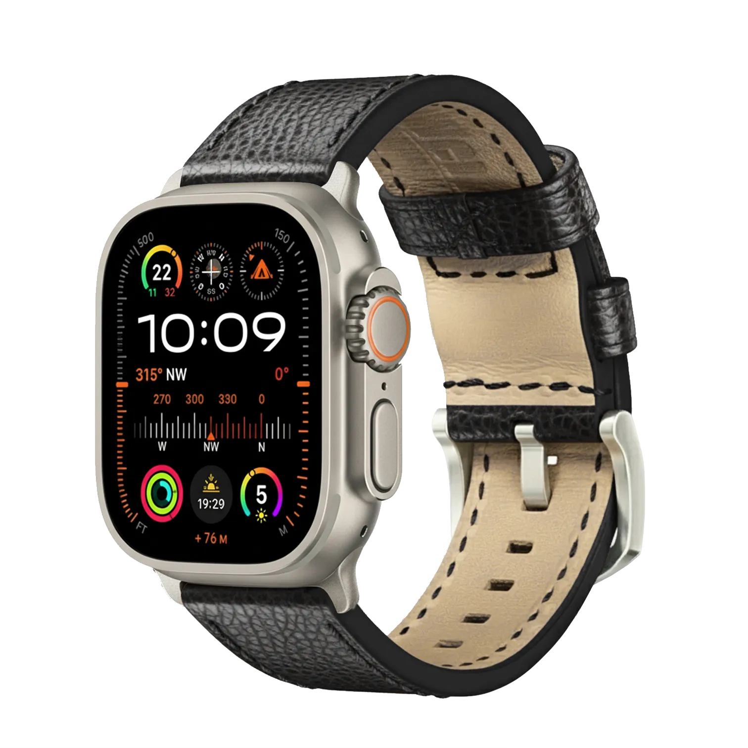 Tiefschwarz / Ultra/46mm/45mm + Faltschließe / Silber Matt