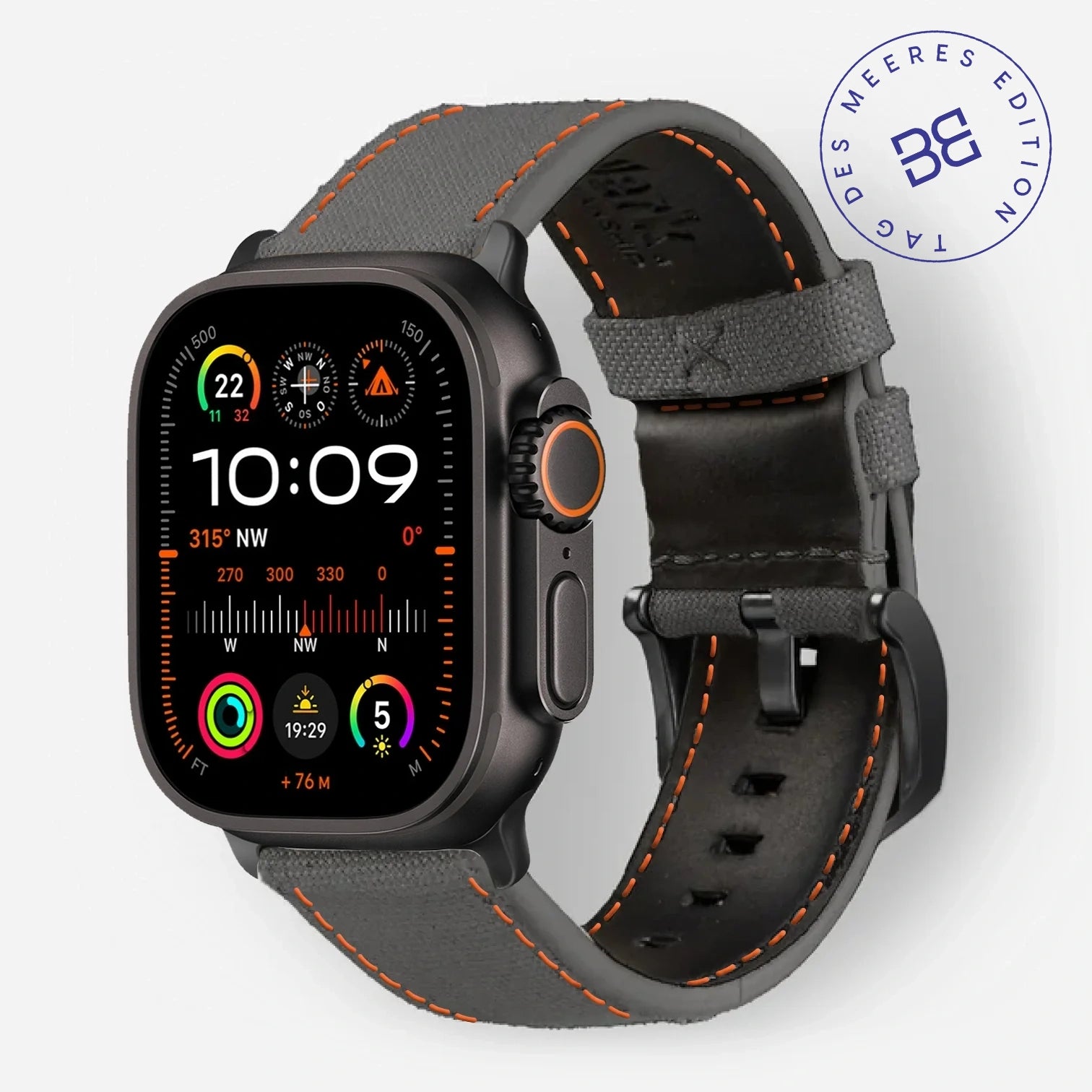 Schiefer mit orangener Naht / Ultra/46mm/45mm / Schwarz