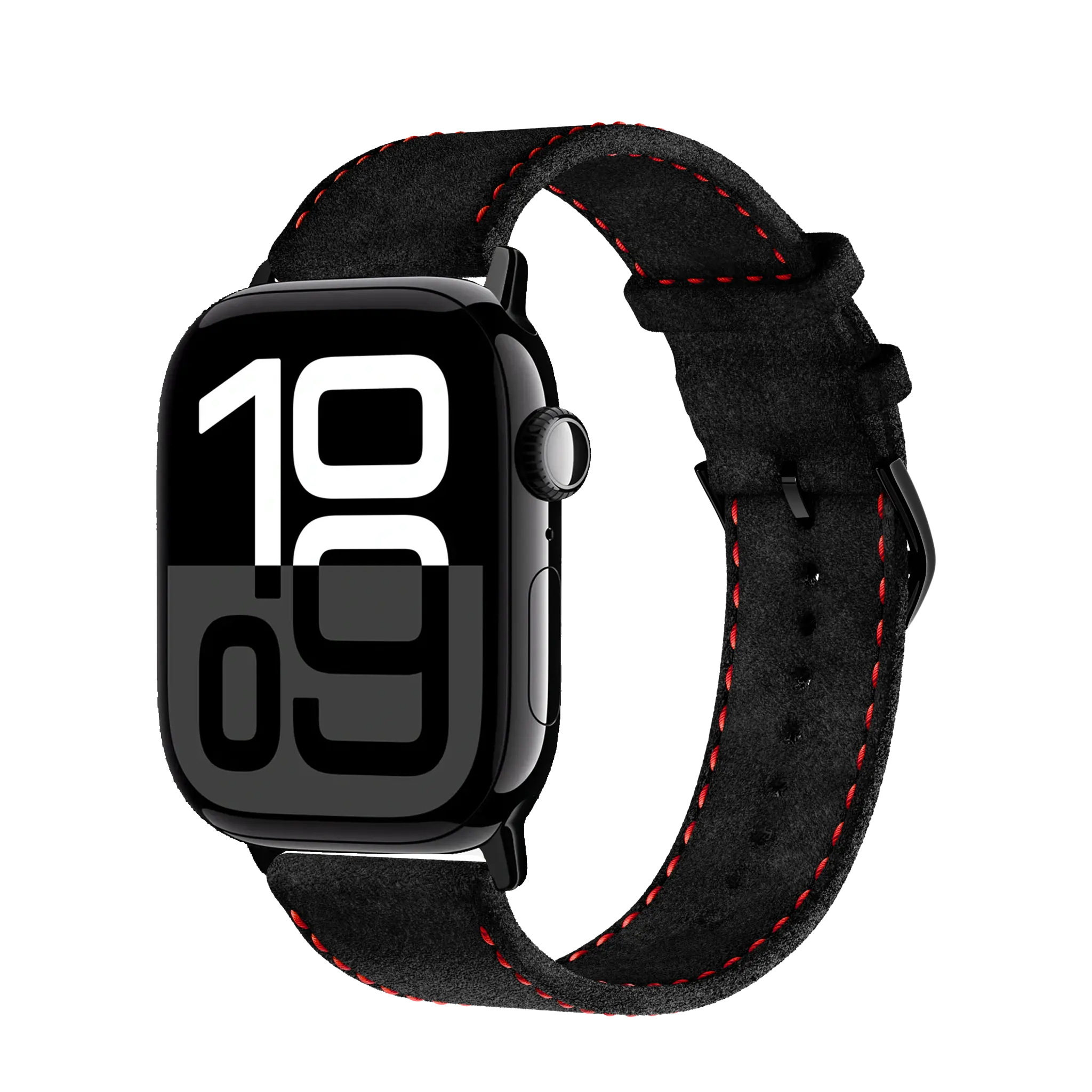 Tiefschwarz mit roter Naht / 45mm / Aluminium Mitternacht