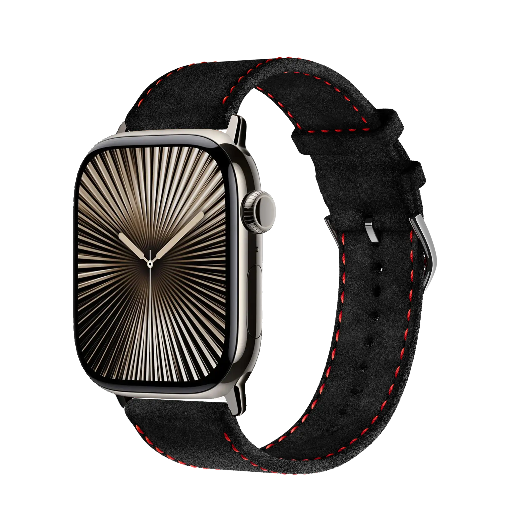 Tiefschwarz mit roter Naht / 46mm / Titan Natur