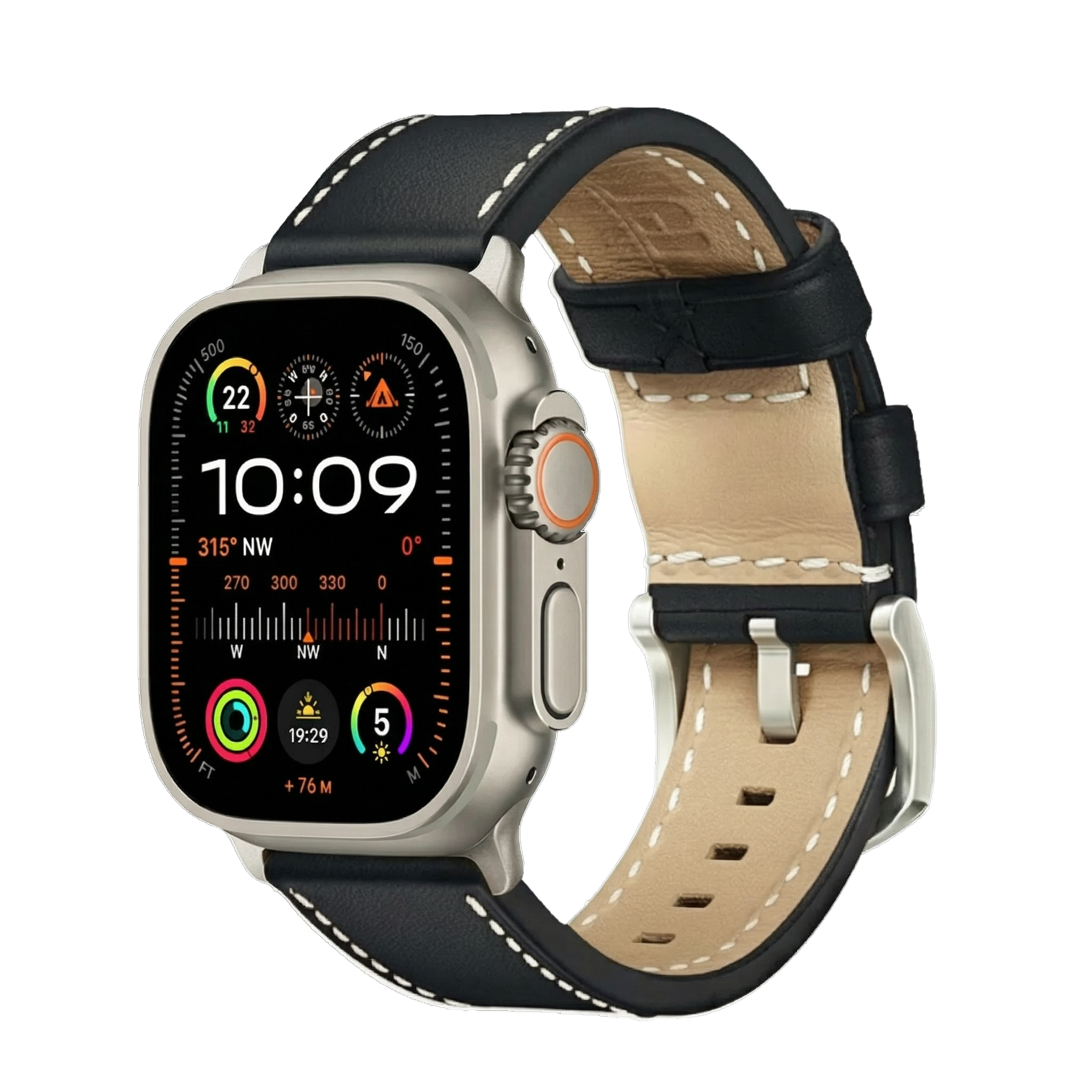 Tiefschwarz mit Kontrastnaht / Ultra/46mm/45mm / Silber Matt